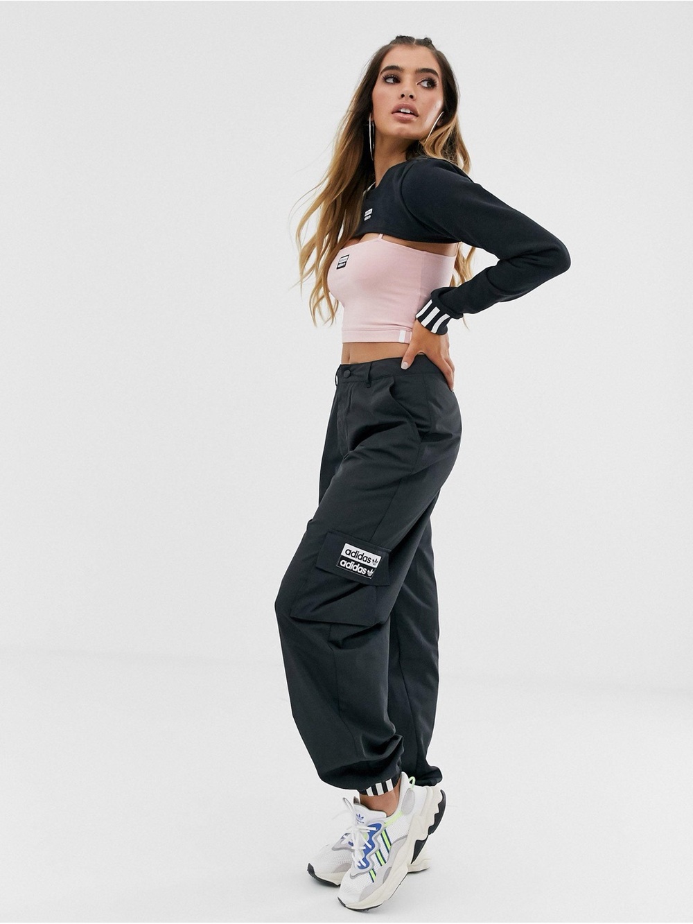 adidas originals Black Cargo Track Pant Joggers with Patch Logos